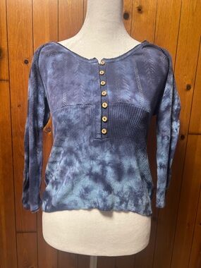 FP Free People Tie-Dye Long Sleeve Henley Top